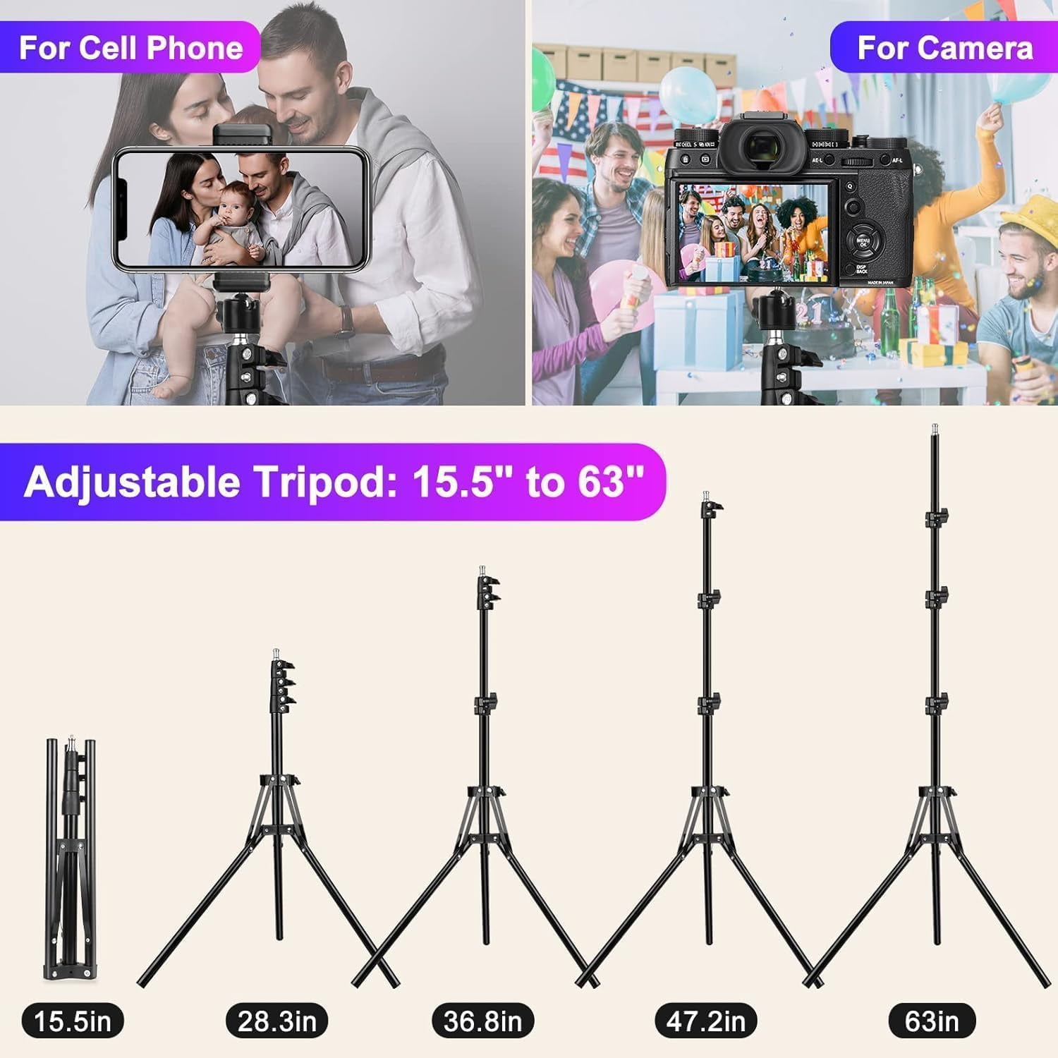 13" Selfie Ring Light with Stand 76" Tall & Phone Holders,Sunset Lamp, Tablet Holder,Desk Tripod& 51 Color Modes,
