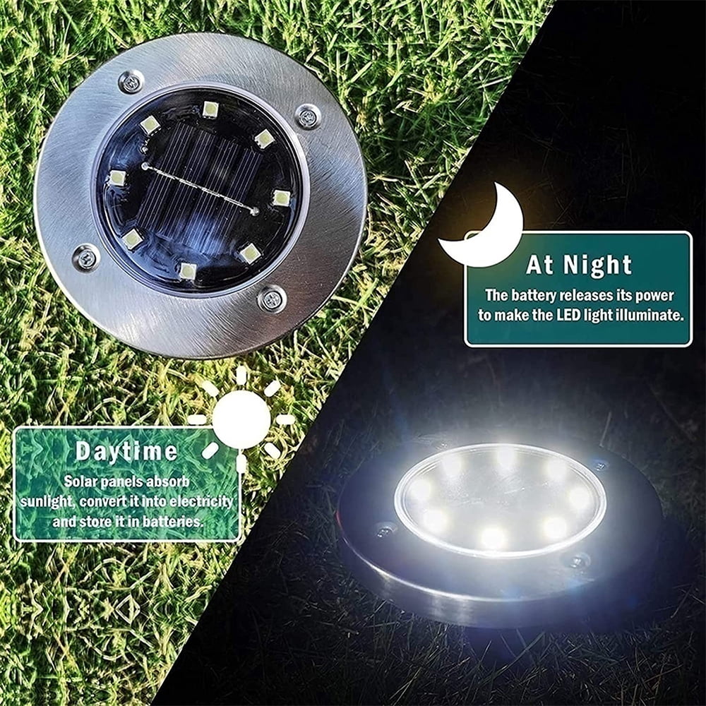 12 Pack Solar Lights Outdoor, Disk Lights Solar Powered, Outdoor in-ground Solar Lights for Landscape, Walkway, Lawn, Steps Decks, Pathway Yard Stairs Fences, LED lamp, Waterproof(White)