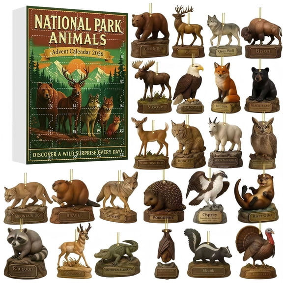 National Park Wildlife Advent Calendar 2026, 24-Day Xmas Countdown Calendar with 24 2D Acrylic Hanging Ornaments, Christmas Tree Decorations and Holiday Gifts for Travelers and Families