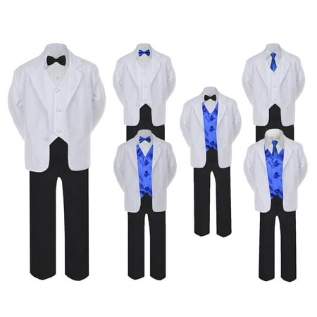 

5-7pc Formal Black White Suit Set Royal Blue Bow Necktie Vest Boy Baby Sm-20 Teen