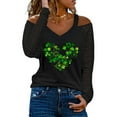thumbnail image 1 of ICHUANYI Clearance Fashion Woman V-Neck Long Sleeve T-Shirt Happy Valentine's Day Printing Cold Shoulder Loose Blouse Tops(Black, XL) ICHUANYI WER2023081200205, 1 of 5