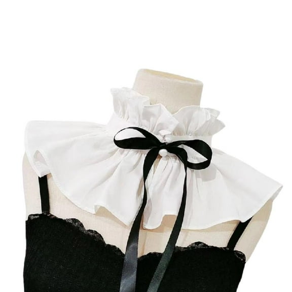 French Detachable Ruffle False Collar with Ribbon Bowknot Renaissances Shawl