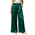 thumbnail image 2 of CHGBMOK Plus Size Women's Satin Pants Ruffled Waistband Wide Leg Pants High and Elastic Waist Trousers with Pockets, 2 of 8