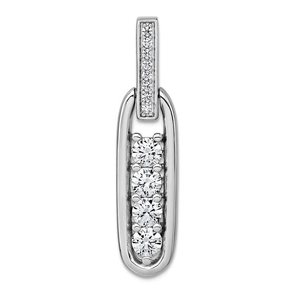 7.9mm 925 Sterling Silver Rhodium Plated Polished Cubic Zirconia Elongated Oval Pendant Necklace Pendant for Women