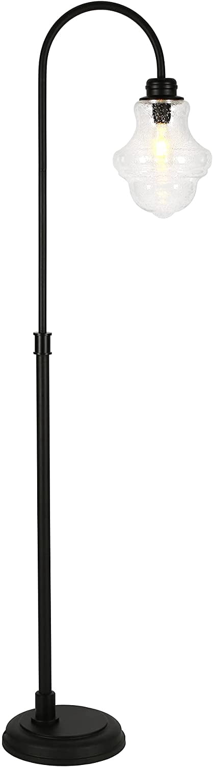Evelyn&Zoe Sara 70" Tall Floor Lamp with Glass Shade, Blackened Bronze/Seeded