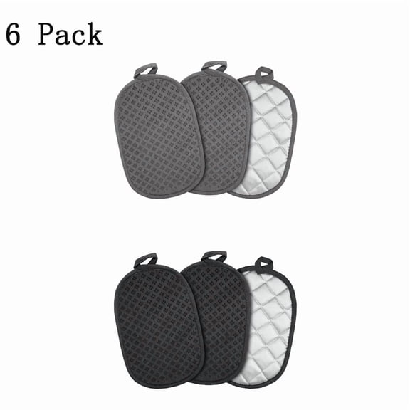 DUOJUE Pot Holders, Heat Resistant Quilted Cotton Hot Pads with Hanging Loop for Kitchen Cooking Baking, Gray & Black, 6 Pack