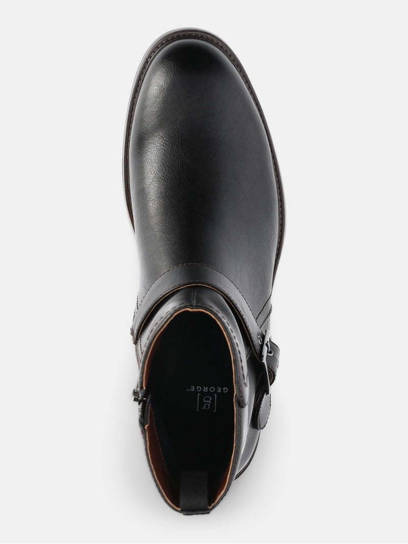 George Mens Gunner Buckle Boot Black Faux Leather Side Zip Ankle Boots 10.5 NEW George Men main image 2