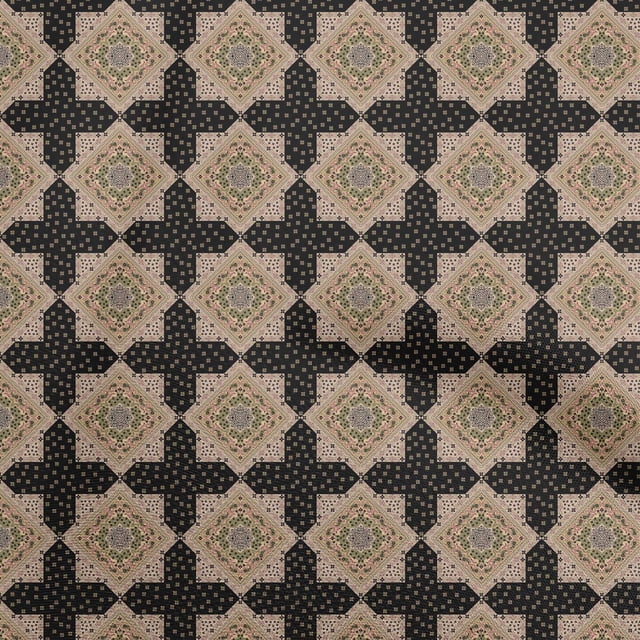 oneOone Rayon Black Fabric Asian Block Craft Projects Decor Fabric Printed By The Yard 56 Inch Wide