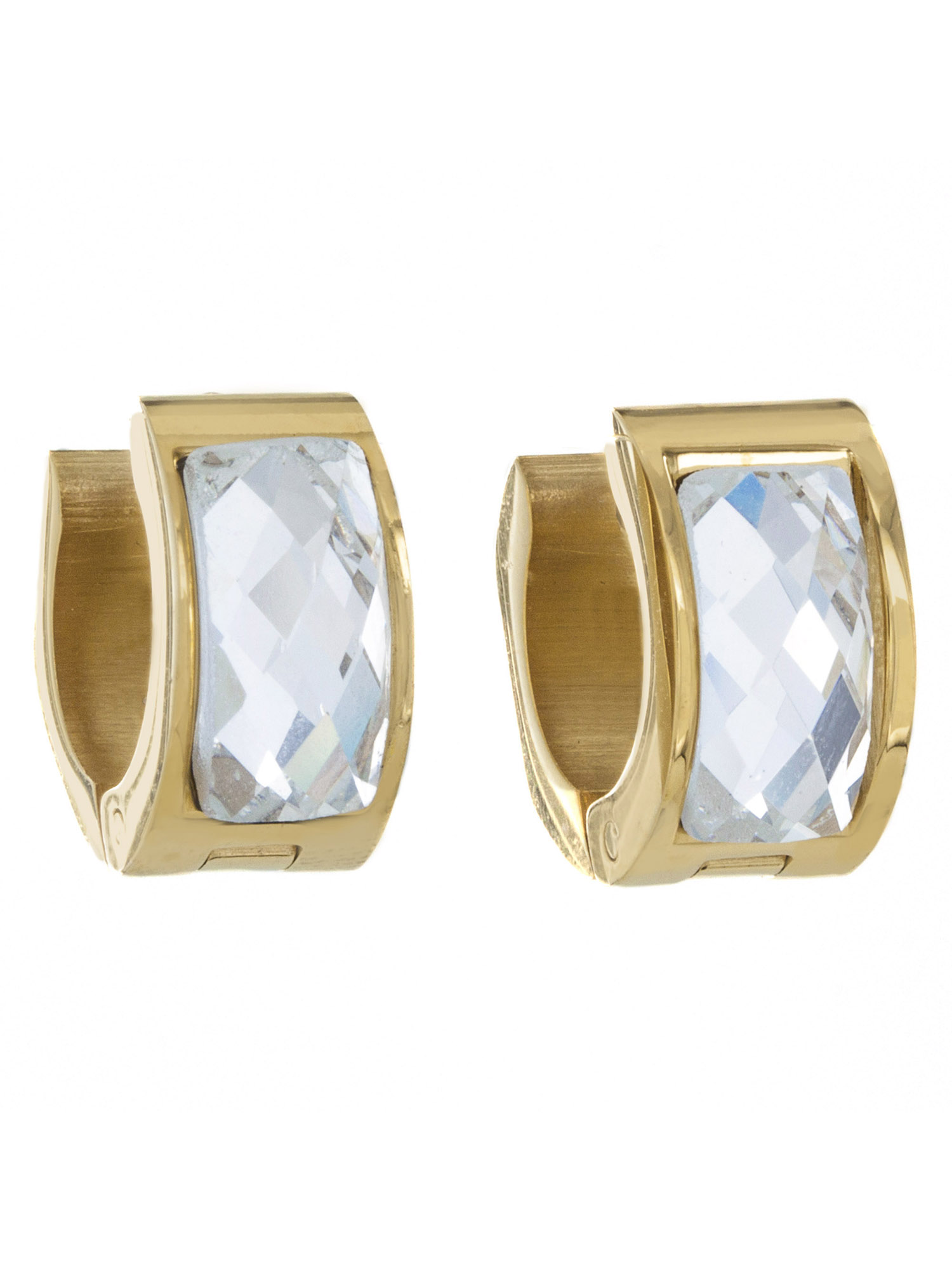 Coastal Jewelry Gold Plated Stainless Steel Clear Stone Cuff Earrings