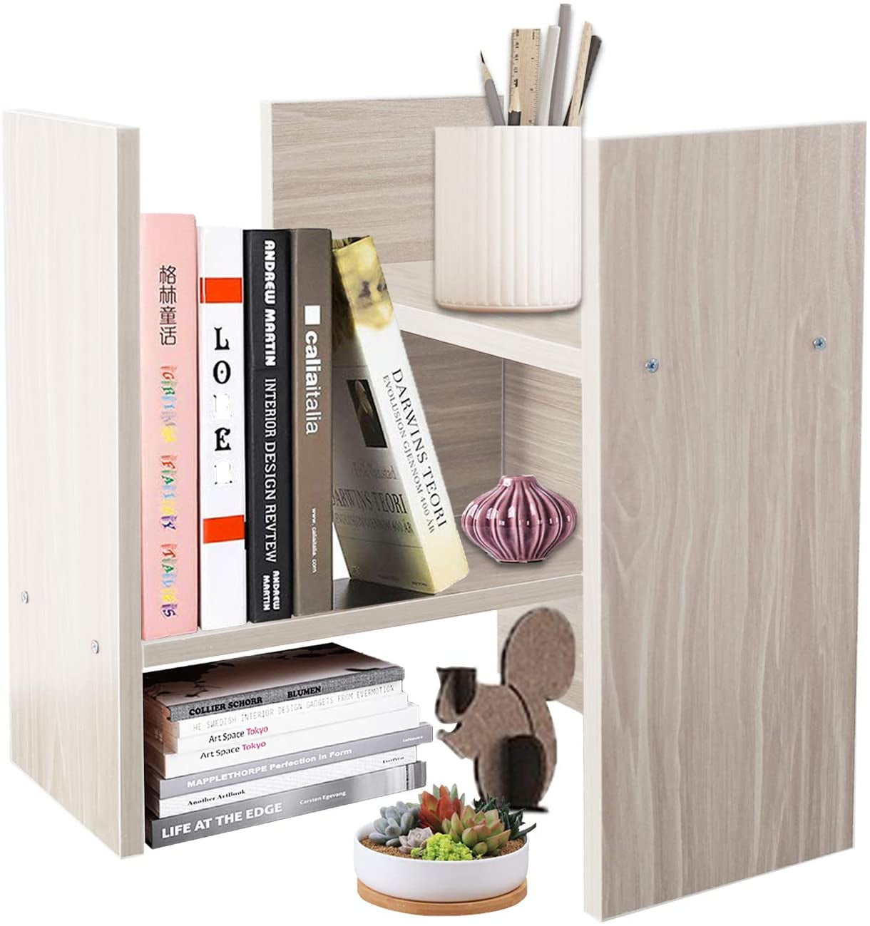 Desktop Organizer Office Storage Rack Adjustable Wood Display Shelf