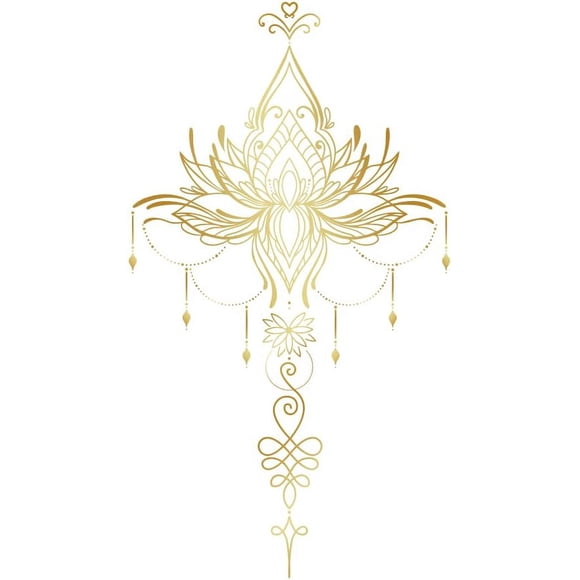 Golden Lotus Wall Sticker Mandala Flower Wall Decals Mandala Heart Shape Vinyl Sticker Lotus Meditation Art Murals Decor for Room Living Room Girl's Bedroom