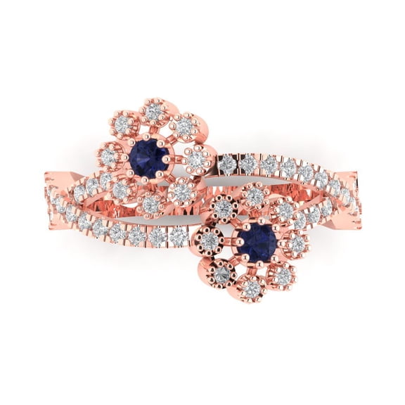 Halo Engagement Ring for Women - 0.48ct Simulated Blue Sapphire in 18K Rose Gold Promise Ring