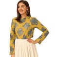 thumbnail image 1 of Blusa Elegante Floral Allegra K Cuello de Volantes Amarillo Gris S, 1 of 5