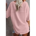 thumbnail image 2 of Light Pink Waffle Texture Ribbed V Neck Drop Shoulder Loose Tee for Women | [ZhiHiMeRi] | 2XL, 2 of 7