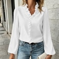 thumbnail image 3 of Lmueinov Womens Long Puff Sleeve Shirts Plus Size V Neck Ruffle Loose Pullover Blouses Fall Solid Dressy Lightweight Business Casual Tops S-5XL, 3 of 4