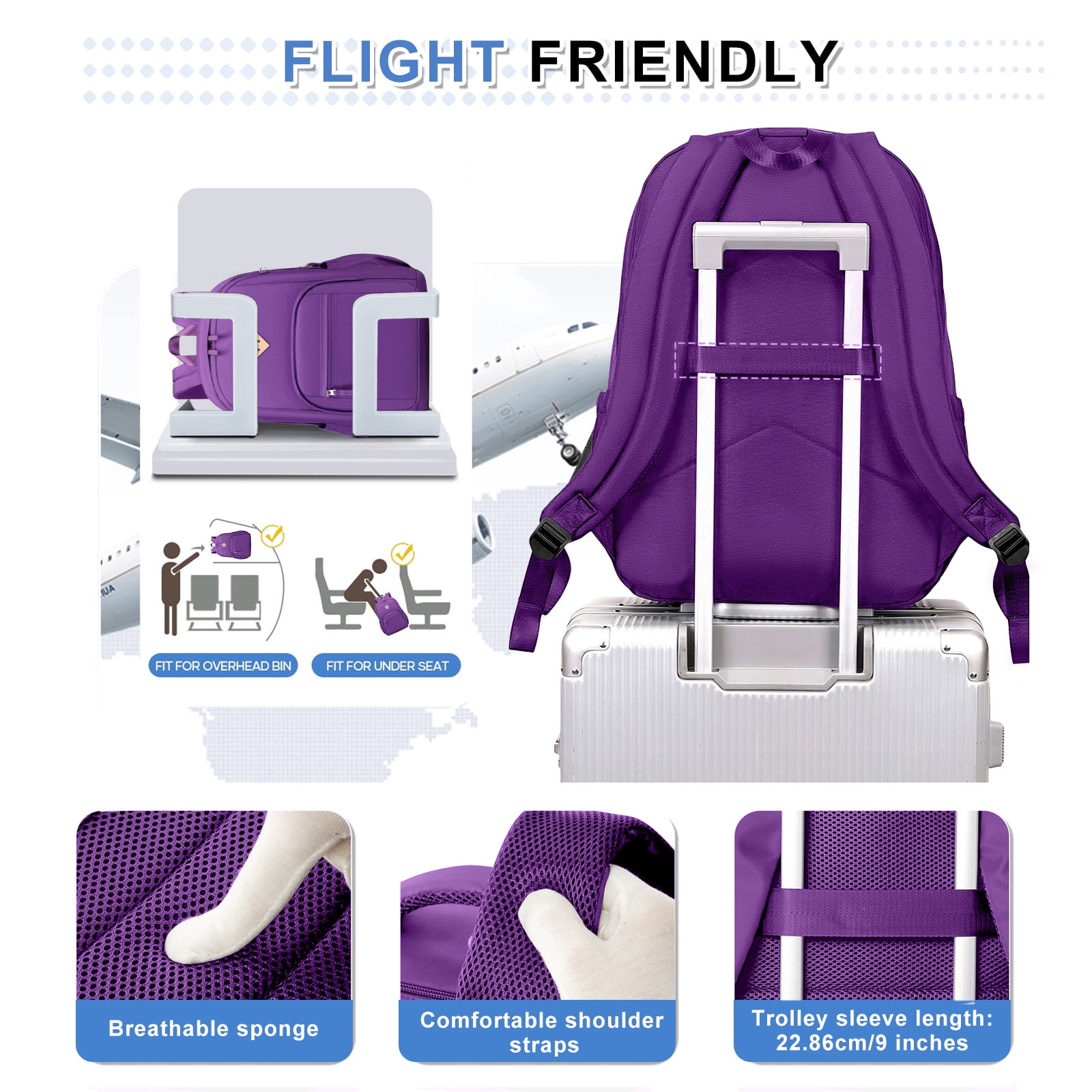 DAKIMOE Travel Backpack for Women Men Laptop Backpack with Computer Compartment Waterproof Large Capacity Wear Resistant Scratch-proof for Travel College Bussiness School, Purple