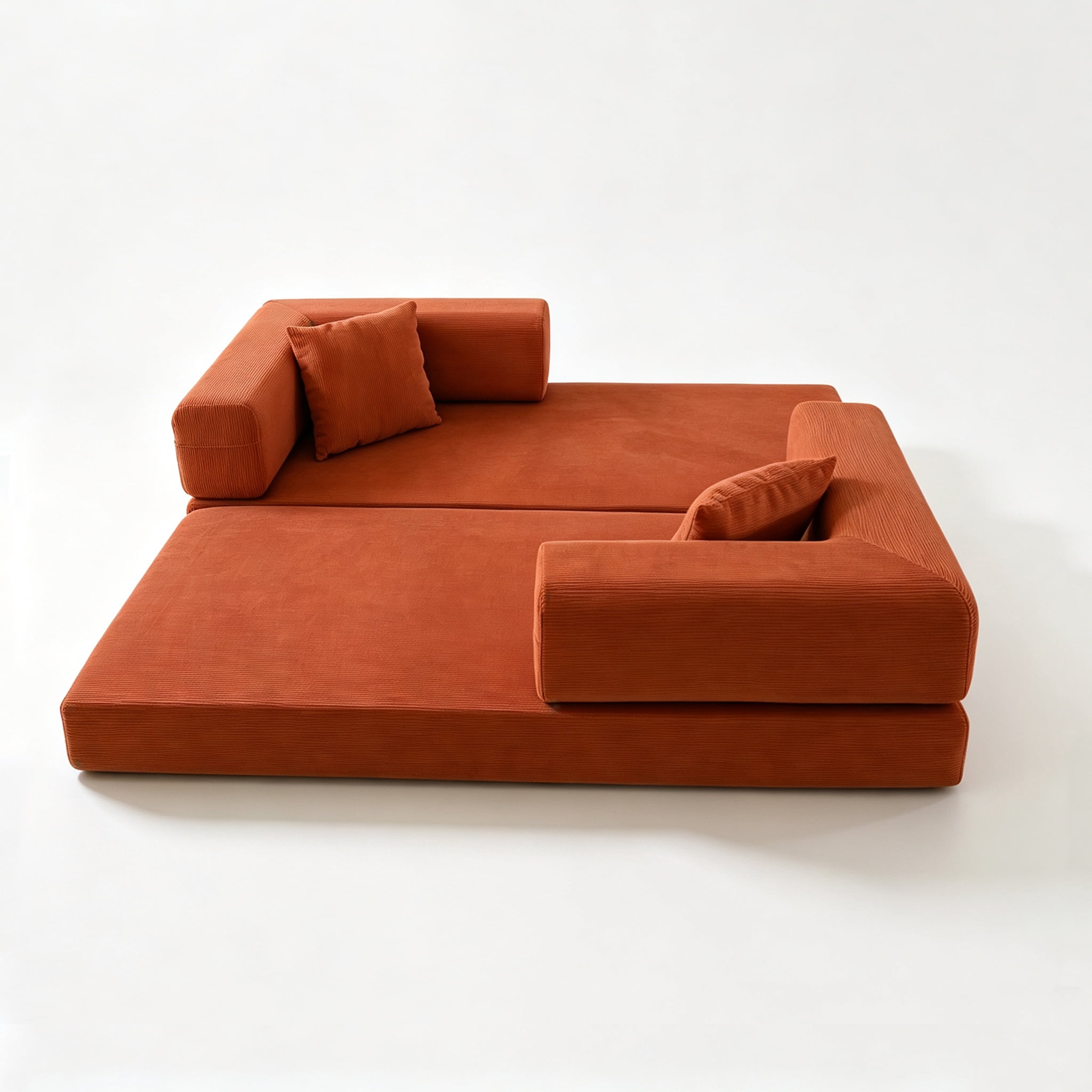 Garitin Sofa Bed and Convertible Floor Sofa 78.74 Inch, Corduroy Fabric Couch with Double Pillows for Living Room Bedroom, Orange