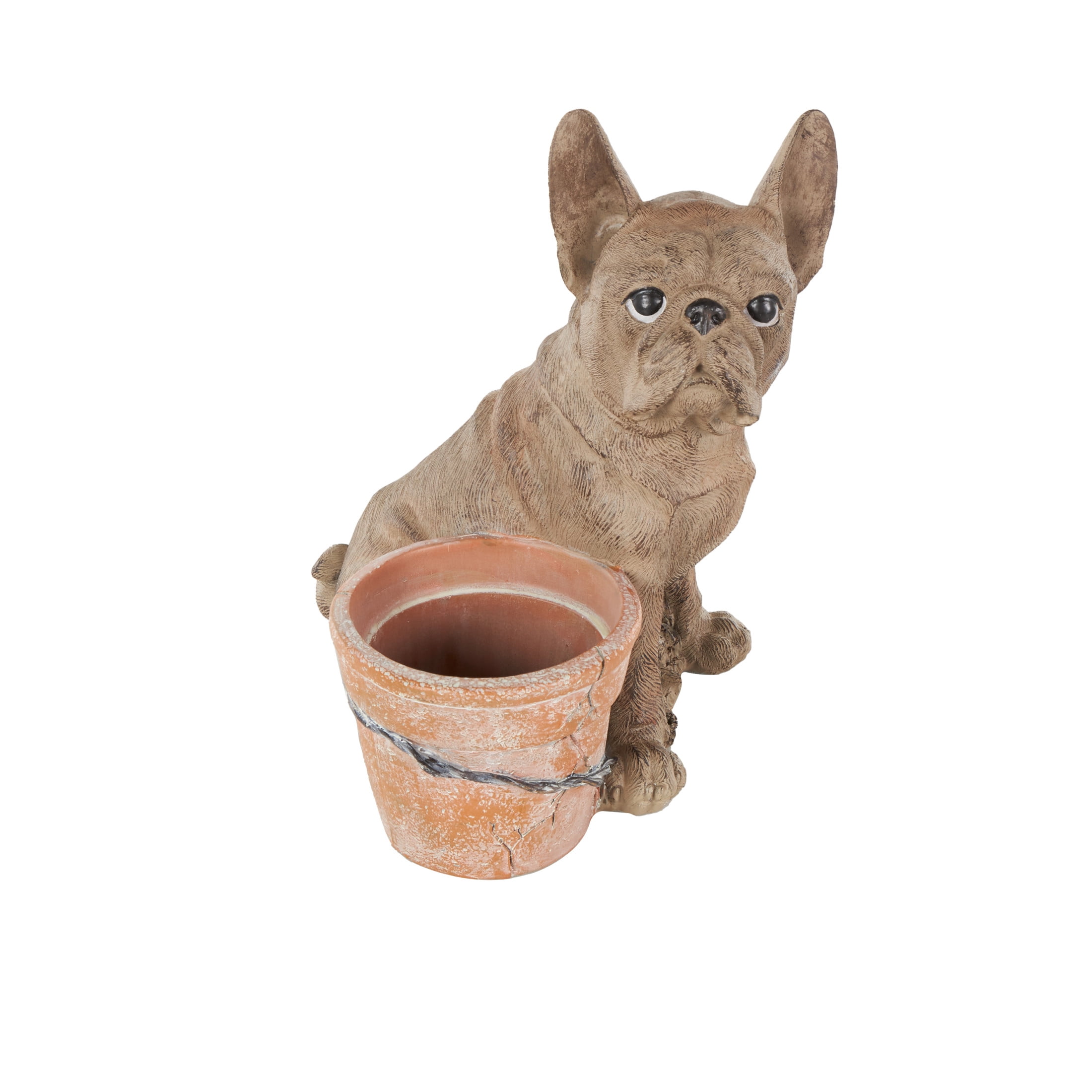 DecMode 10" x 11" Textured Brown Resin Dog Planter with Antique Pot