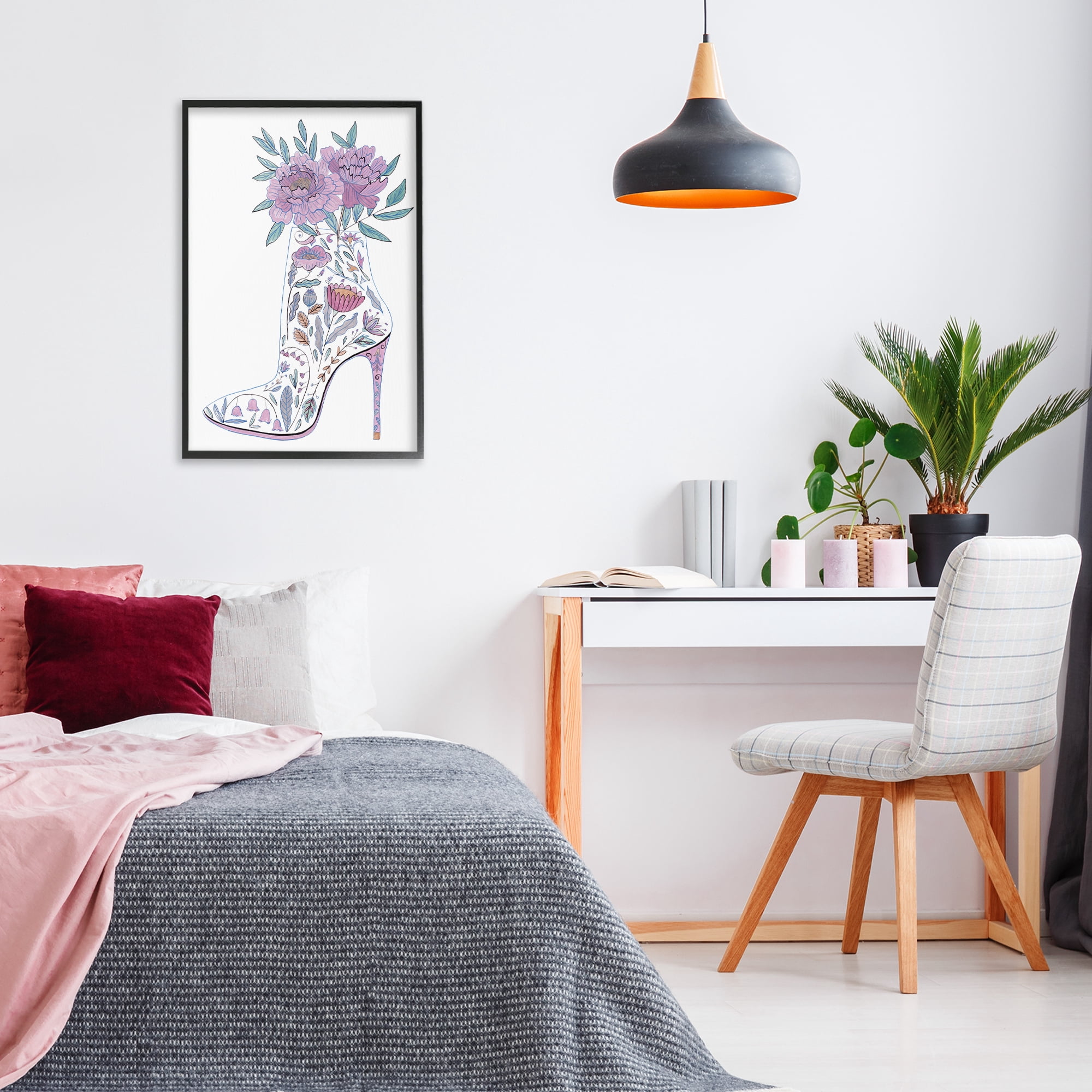 Stupell Industries Floral Heel Bouquet Botanical & Floral Painting Black Framed Art Print Wall Art, 20 x 30