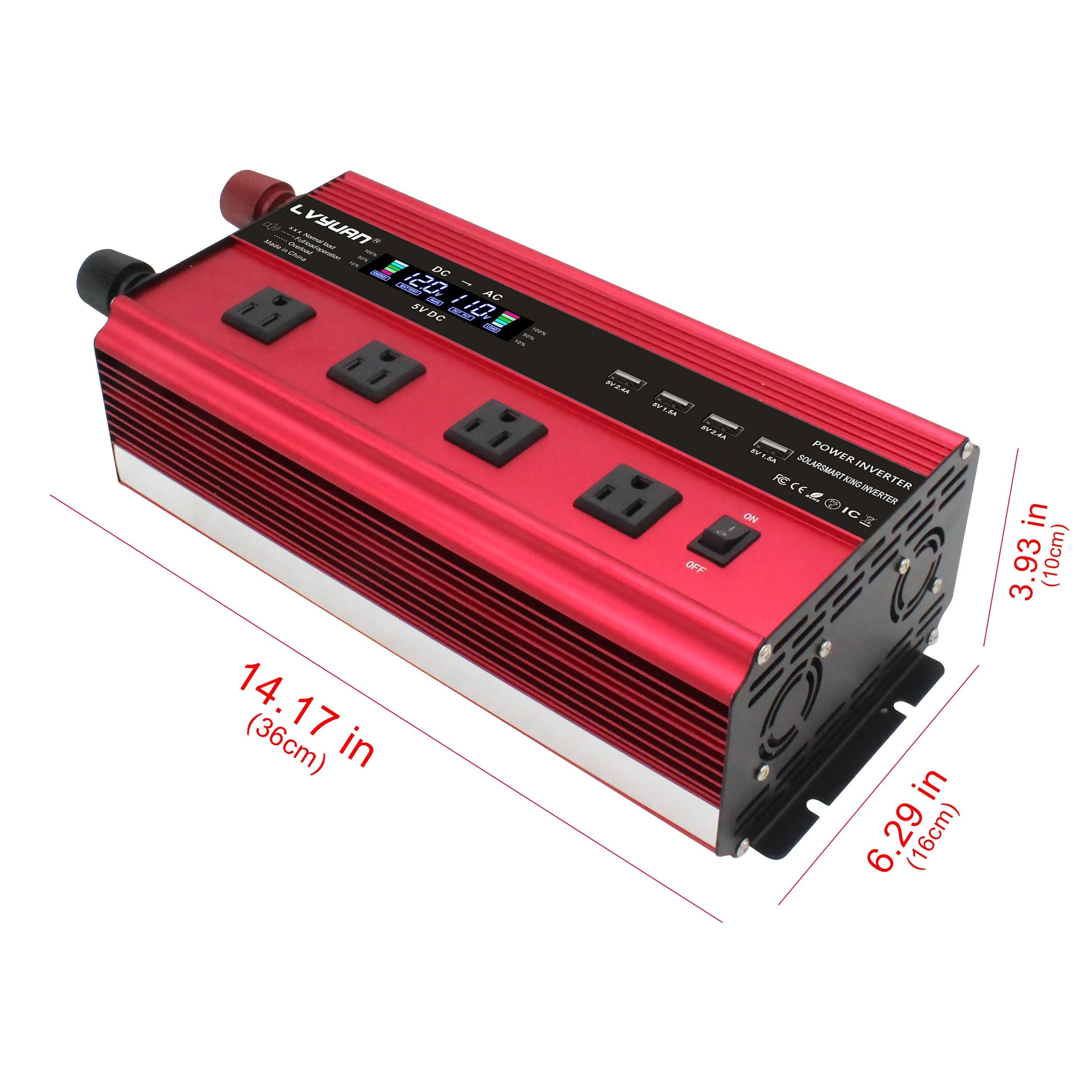LVYUAN 3000W 6000W Modified Sine Wave Power Inverter DC 12V to AC 110V Car Converter with LCD Display & Remote Control 4AC 4USB  for Home/ Camping/ Outdoors/ RV/ Car Use