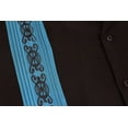 thumbnail image 3 of Cuban Guayabera Men's Dress Shirt Beach Wedding Short Sleeve Button-up Casual Black Teal 2XL, 3 of 4