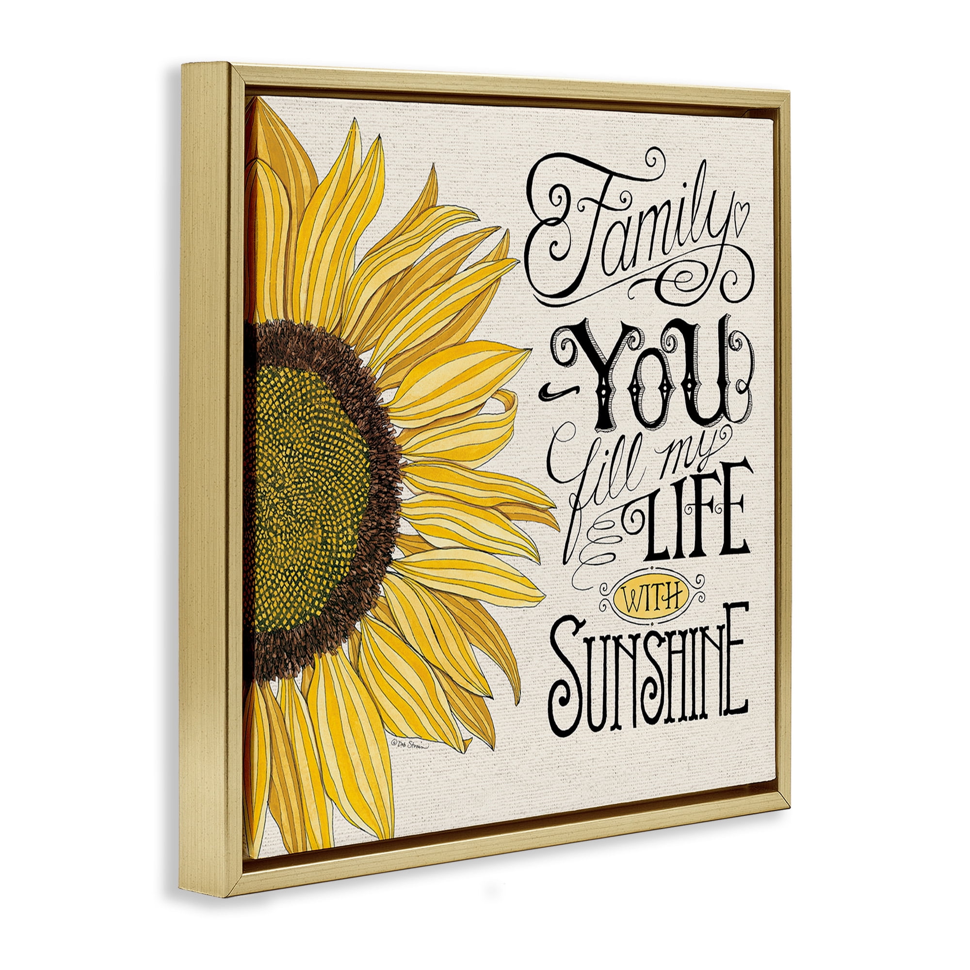 Stupell Industries Inspiring Sunflower Family Phrase Inspirational Painting Gold Floater Framed Canvas Art Print Wall Art, 25 x 25