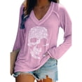 thumbnail image 2 of Halloween Y2K  Womens Rhinestone Skull Tank Tops Long Short Sleeve Summer V Neck Sleeveless Shirts, 2 of 4