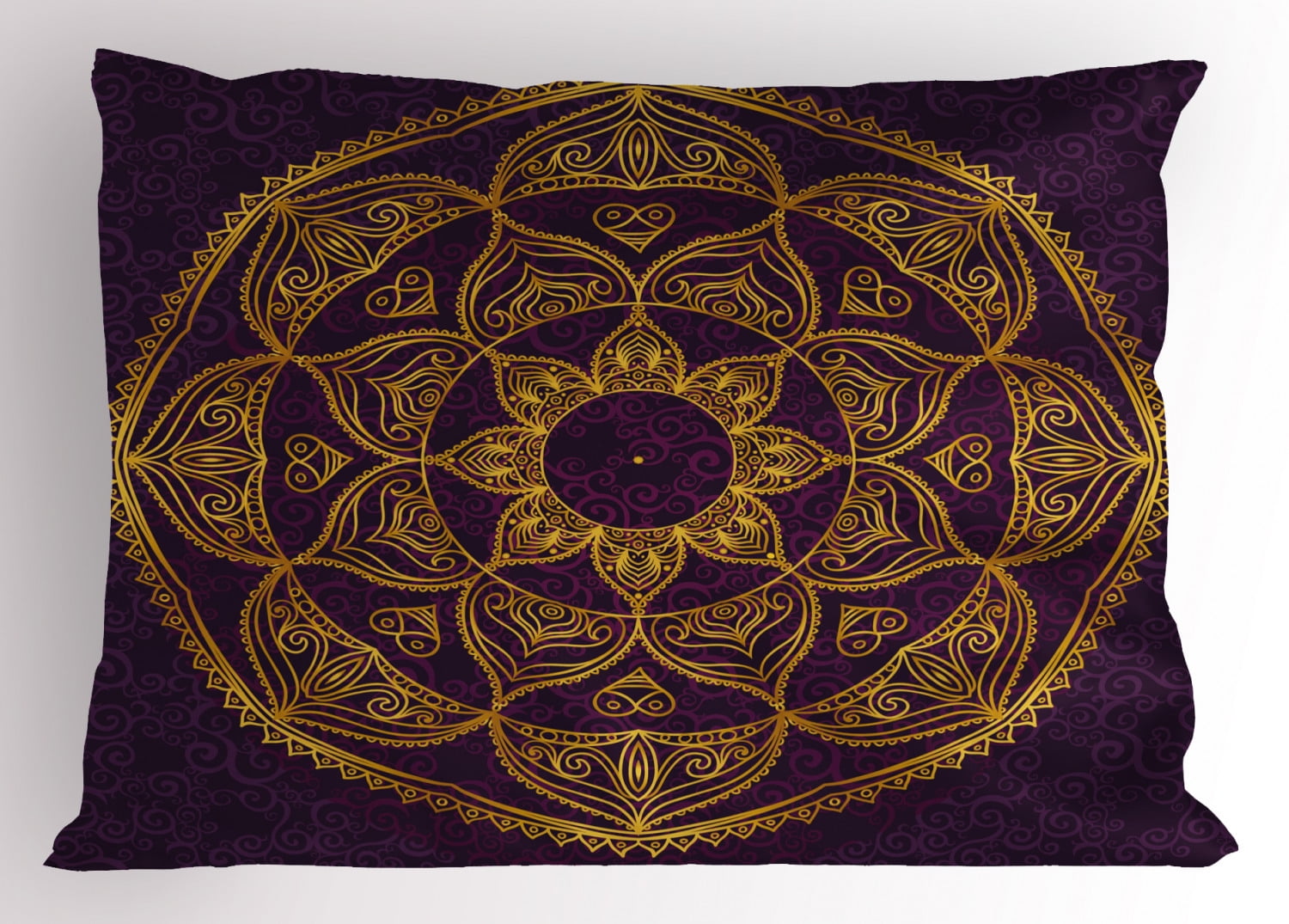 Gold Mandala Pillow Sham Lace Style Circular Mandala Eastern Old Fashioned Nature Inspired Traditional, Decorative Standard Size Printed Pillowcase, 26 X 20 Inches, Purple Gold, by Ambesonne
