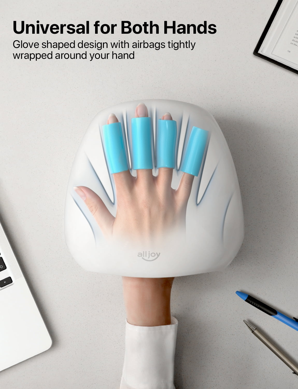 ALLJOY Cordless Hand Massager with Heat, Rechargeable Finger Massager, 3 Compression Levels, Ideal Gift for Loved Ones, White