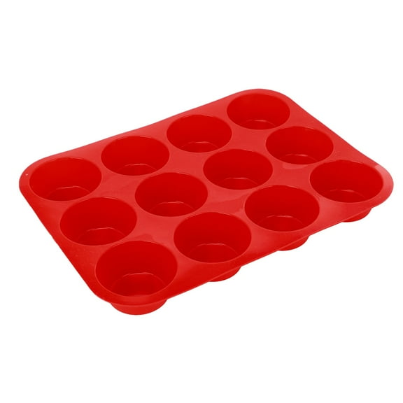 FACIWHL 12 Cup Silicone Muffin Pan - Cupcake Baking Pan Great for Making Muffin Cakes, Tart, Bread -Non - Stick Silicone Mold/Dishwasher - Microwave Safe(Red)