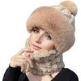 thumbnail image 2 of 1Pc 3 In 1 Hat With Scarf and Mask Winter Knit Hats for Women,Women Knitted Balaclava Hood Plush Lined Winter Scarf Mask Set Warm Snow Caps,Women’s Knitted Beanie Hat with Face Cover,Khaki,9.8x13.8", 2 of 8
