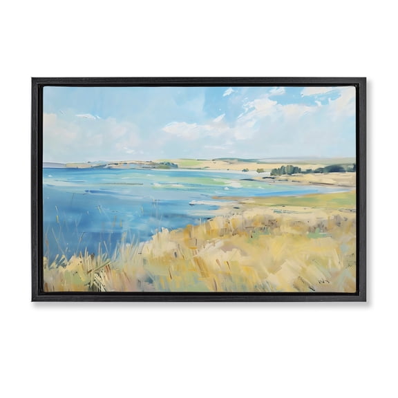 Stupell Industries Scenic Summer Shoreline Black Framed Floater Canvas Wall Art design by LSR Creative Studio, 17 x 25