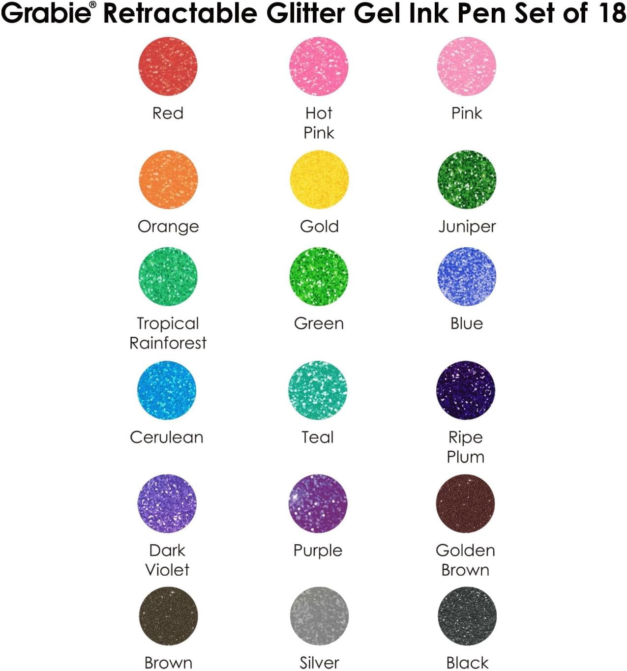 Glitter Gel Pens, 18 Colors Glitter Gel Pens Set, Retractable Sparkle Gel Ink Pens for Coloring Books, Journaling, Drawing, Scrapbooking & DIY Crafts, Smooth Writing Art Pens for Creative Work