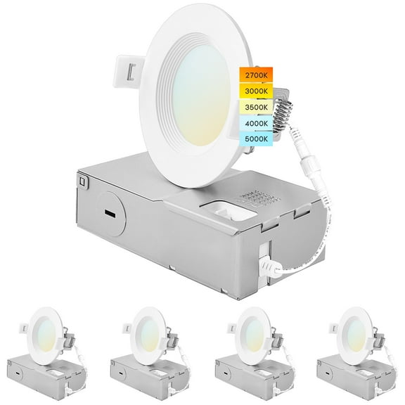 Luxrite 3 In. Ultra Thin LED Recessed Light, 6W, 5CCT, CRI90, 500LM, Dimmable, Wet Rated, UL Listed, Baffle Trim 4 Pack