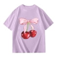 thumbnail image 4 of XAOFW Girl's T-Shirts Cherry Print Short Sleeve Crewneck Tee Shirt Everyday Wear Comfort Fit T Shirt Outdoor Activities Stylish Cozy Tops, 4 of 4