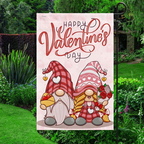 FLAGWIX Happy Valentine’s Day Gnome Couple Flag TQN2325F Garden Flag 11.5" x 17.5" - Decorative Indoor Outdoor Flag