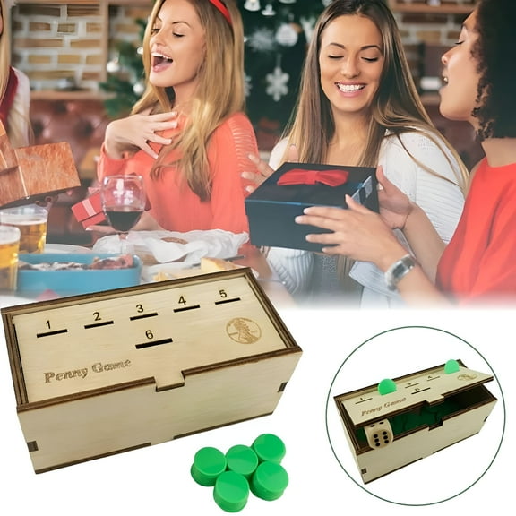 BESTSKY Penny Game,Classic Wooden Tabletop Board Game - Fun Board Game Works with Pennies,Get Rid of Coins to Win,Coin Game Wood Box for 2-6 Players,Simple Strategic Dice Games