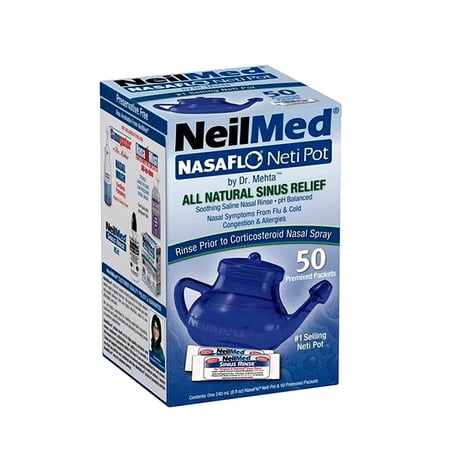 NeilMed NasaFlo Unbreakable Neti Pot 50 Premixed Packets, 4 Pack