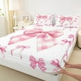 thumbnail image 3 of Castle Fairy Kids Children Teens Cartoon Bow-Tie Full Size Sheets 4-Piece,Pink Geometric Plaid Breathable Bed Sheets,Dreamy Princess Lightweight Sheet Sets,Lightweight Room Decor, 3 of 7