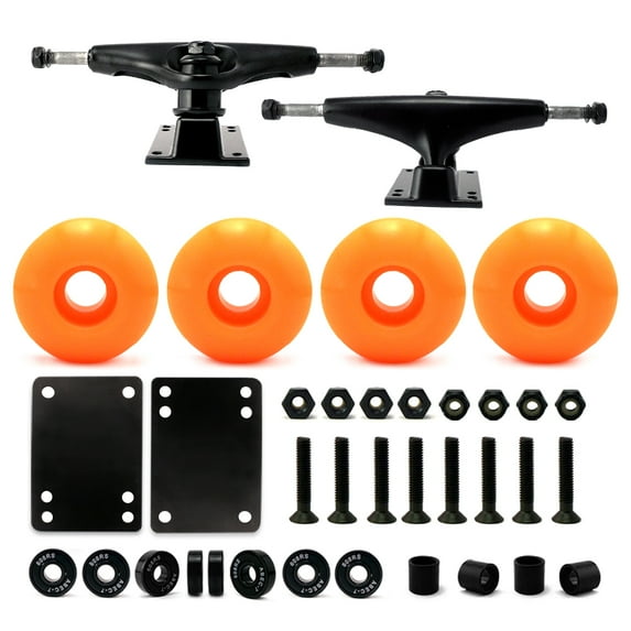 Victory Jump Skateboard Trucks and Wheels Set, Skateboard Accessories, Skateboard Trucks 5.25 inch, Skateboard wheels 52mm, Skateboard Bearings (5.25 inch Black Truck w 52mm Orange Wheels)