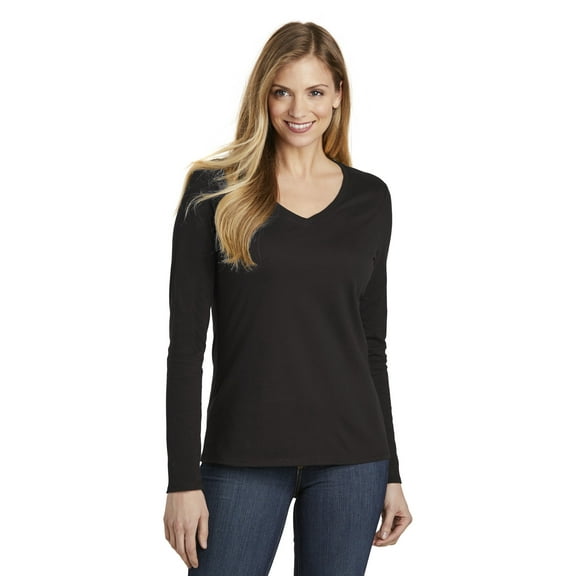 District DT6201 Women’s Very Important Tee Long Sleeve V-Neck Shirt - Black