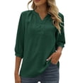 thumbnail image 1 of Blusa de verano con cuello en V y mangas 3/4 con lunares para mujer - Túnica con botones - Cintura fruncida favorecedora - Tallas S-XXL para uso informal/de oficina, 1 of 5
