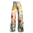 thumbnail image 4 of Women's Casual Pants Wide Leg Pants Woman High Waist Floral Patterned Pants Lightweight Loose Fit Casual Colorful Trouser Imitation Jeans,Beige Women's Casual Pants XXXL, 4 of 4