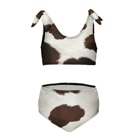 Texture of Brown Cowhide with Brown Spots Girl s 2 Piece Bikini Set Beach Sport Swimsuit Swimwear 10-12Y150cm