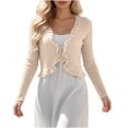 thumbnail image 3 of Ankola Womens Tie Front Cardigan Long Sleeve Rib Knit Shrug for Dress Sweaters Crop Tops, 3 of 5