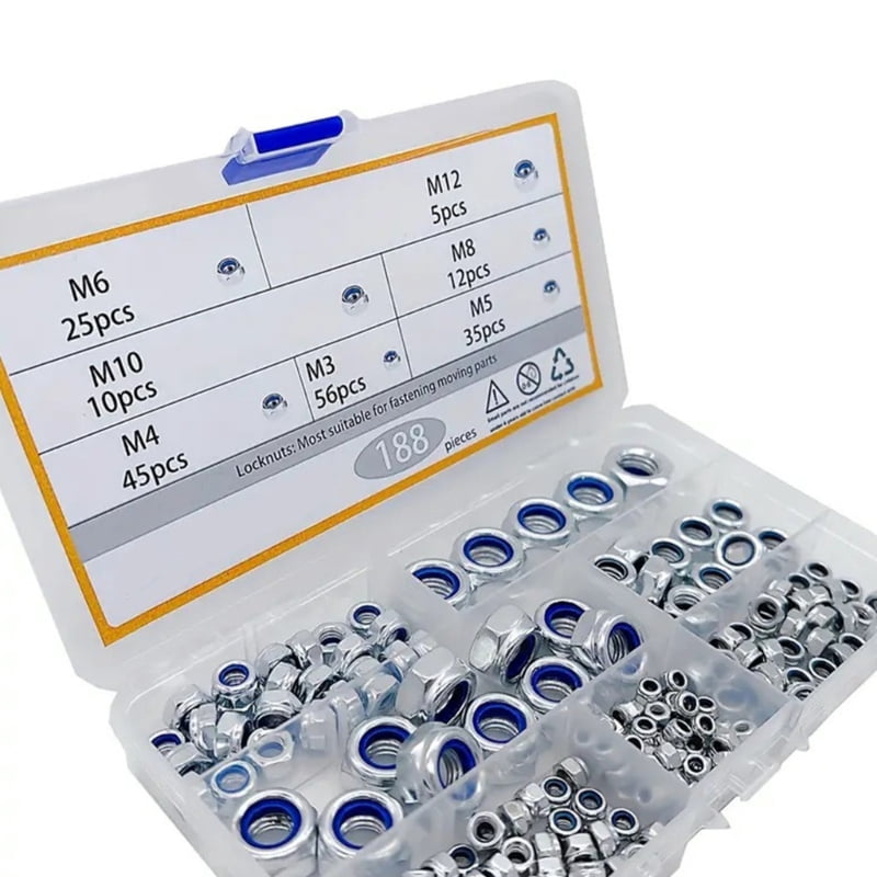 Hex Nut 188pcs Steel Assortment M23 to 12MM Strong Fastener Hardware for Home