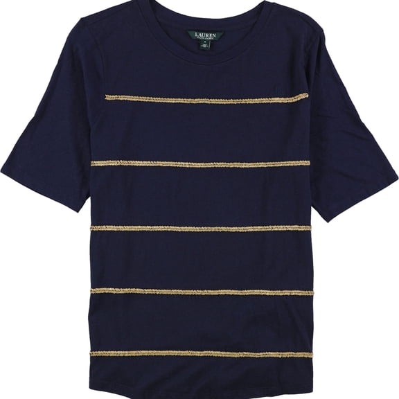 Ralph Lauren Womens Reggie Knit Beaded Embellished T-Shirt, Blue, XX-Small