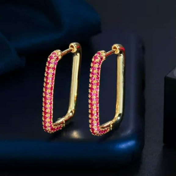 Gold Plated Multicolor Cubic Zircon Ladies Party Geometric Huggie Hoop Earrings
