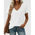 thumbnail image 3 of PRETTYGARDEN Women's V Neck T Shirts Summer Short Sleeve Spring Going Out Tops Casual Loose Fit Basic Tees Beach Clothes, 3 of 10