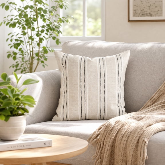 Striped Decorative Throw Pillow Covers 18x18 Inch for Living Room Couch Bed Sofa, Farmhouse Boho Home Decor,Patchwork Textured Square Cushion Case